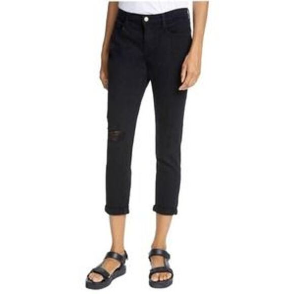 FRAME Women's Black Le Garcon Film Noir Drive Distressed Straight Jeans Size 27 - Picture 1 of 6